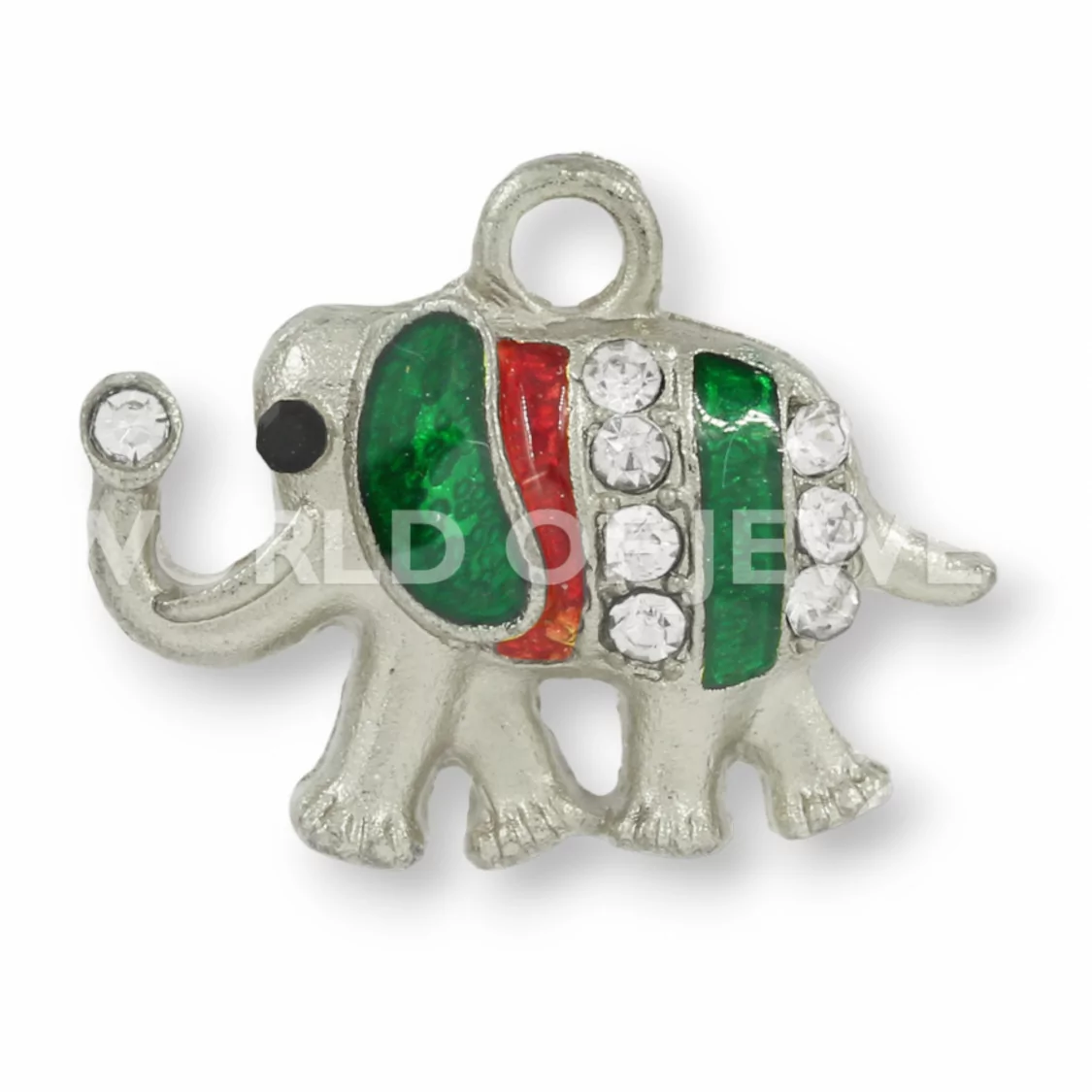 Pendente Di Ottone Smaltato Con Strass Elefante 22x16mm 25pz Argentato-CIONDOLI DI OTTONE | Worldofjewel.com