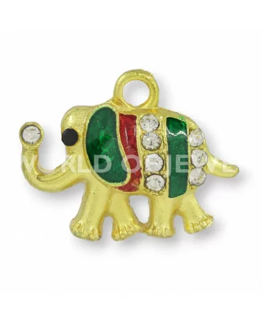 Pendente Di Ottone Smaltato Con Strass Elefante 22x16mm 25pz Dorato-CIONDOLI DI OTTONE | Worldofjewel.com