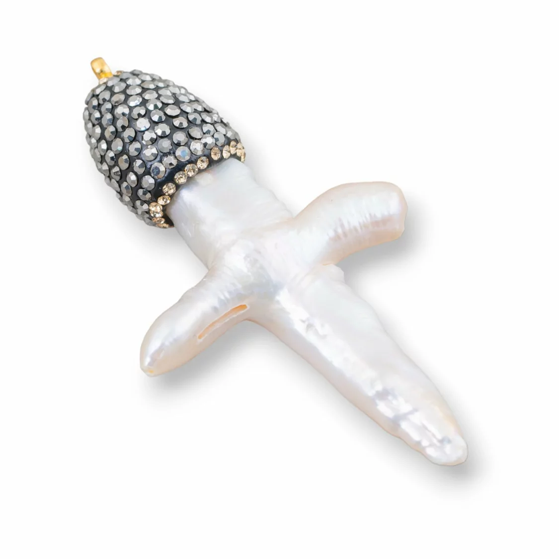 Pendente Di Perle Di Fiume A Croce Con Coppetta In Marcasite Strass 30-60mm 1pz-CIONDOLI DI OTTONE | Worldofjewel.com