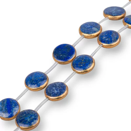 Perline A Filo Componente Di Lapislazzuli Bordato Oro Tondo Piatto Liscio 18mm 11pz-PIETRE DURE BORDATE | Worldofjewel.com