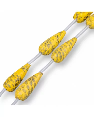 Perline A Filo Componente Di Similpelle Snake Skin Goccia 14x36mm 6pz Giallo-PERLINE SNAKE SKIN | Worldofjewel.com