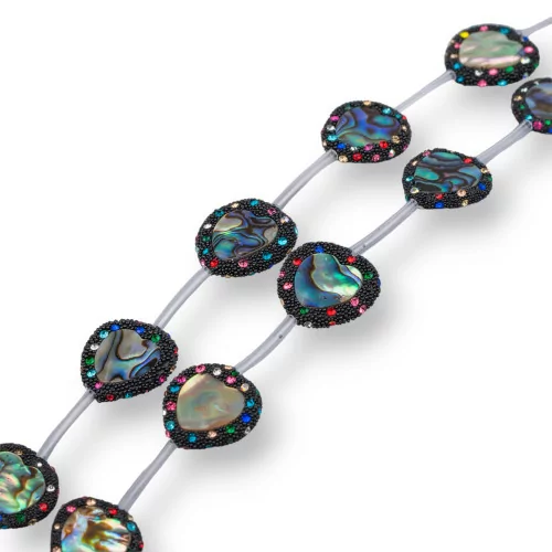 Perline A Filo Connettore Di Madreperla Nera Cuore Piatto 21mm Bordato Con Strass Multicolor 10pz-PERLINE CON MARCASITE STRASS | Worldofjewel.com