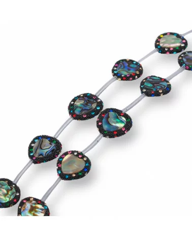 Perline A Filo Connettore Di Madreperla Nera Cuore Piatto 21mm Bordato Con Strass Multicolor 10pz-PERLINE CON MARCASITE STRASS | Worldofjewel.com