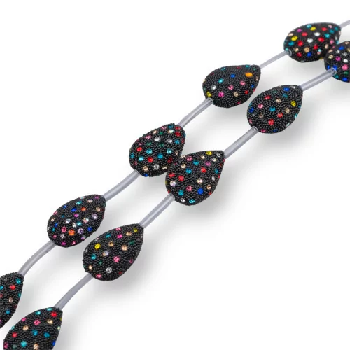 Perline A Filo Connettore Nero Con Strass Multicolor Goccia Piatta 15x23mm 10pz-PERLINE CON MARCASITE STRASS | Worldofjewel.com