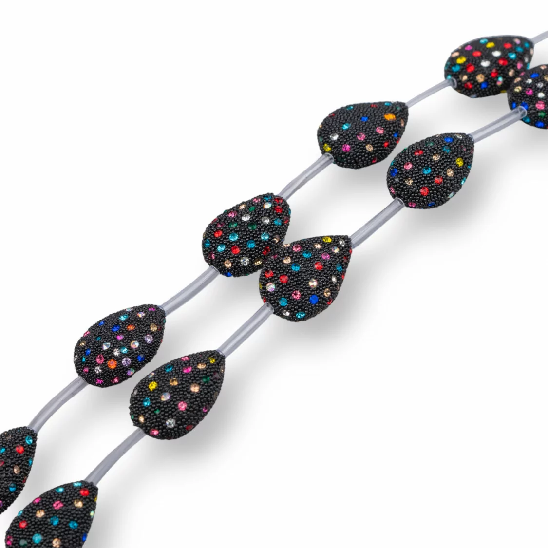 Perline A Filo Connettore Nero Con Strass Multicolor Goccia Piatta 15x23mm 10pz-PERLINE CON MARCASITE STRASS | Worldofjewel.com