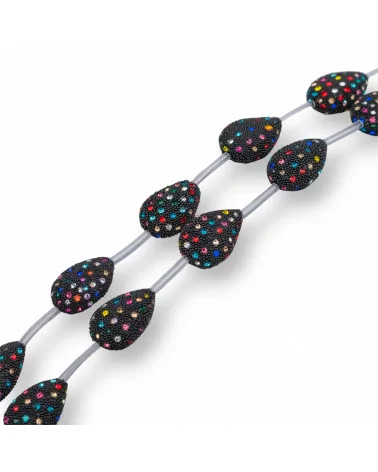 Perline A Filo Connettore Nero Con Strass Multicolor Goccia Piatta 15x23mm 10pz-PERLINE CON MARCASITE STRASS | Worldofjewel.com