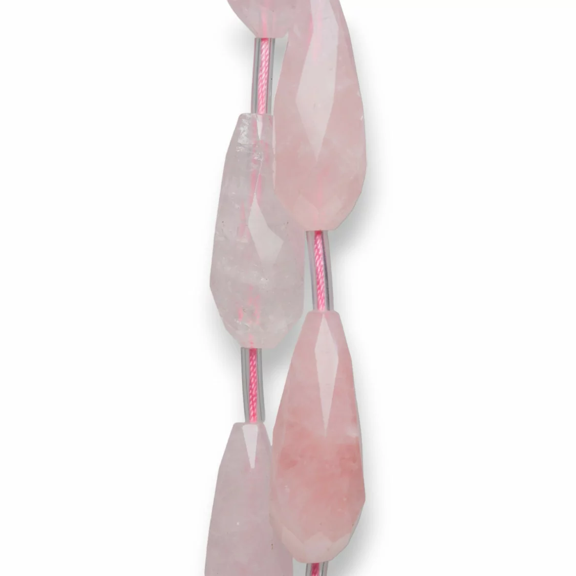 Quarzo Rosa Gocce Briolette Sfaccettate 20x50mm 6pz-QUARZO ROSA | Worldofjewel.com