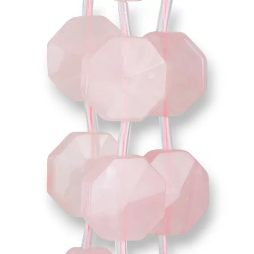 Quarzo Rosa Ottagono Piatto Sfaccettato 25mm 11pz Prima Scelta-QUARZO ROSA | Worldofjewel.com