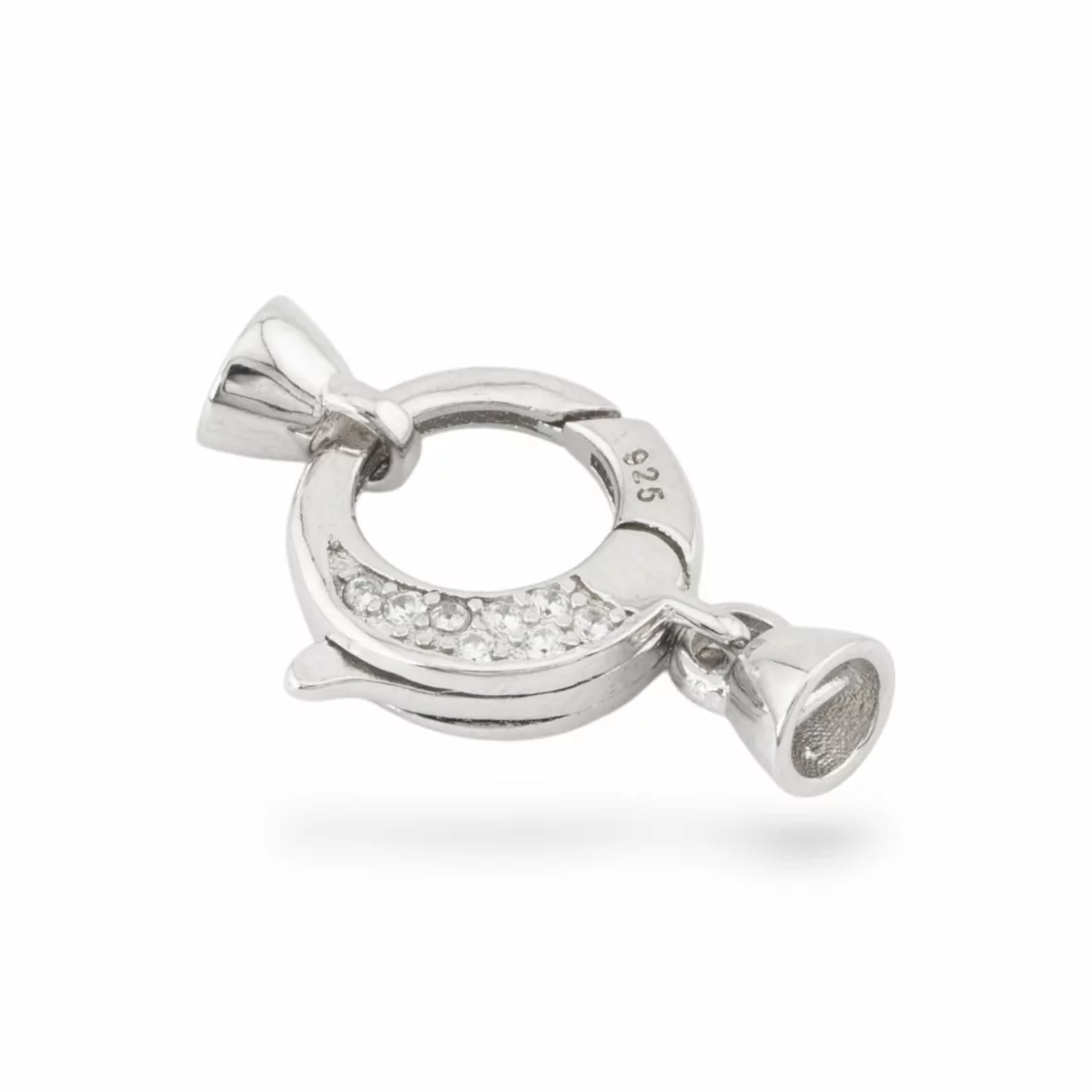 Chiusura A Scatto Di Argento 925 Con Zirconi 12x24mm Con Coppette 2pz Rodiato-CHIUSURE DI ARGENTO | Worldofjewel.com