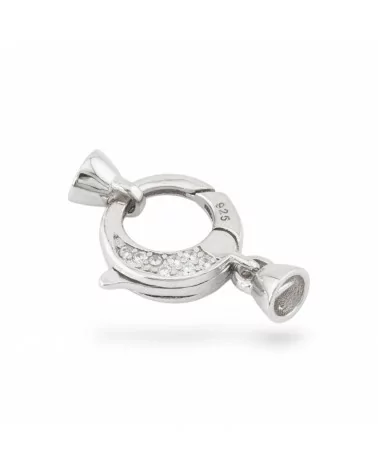 Chiusura A Scatto Di Argento 925 Con Zirconi Con Coppette 2pz Rodiato-CHIUSURE DI ARGENTO | Worldofjewel.com