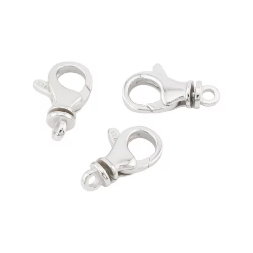 Fermoir Mousqueton en Argent 925 10x16mm 3pcs Plaqué Rhodium