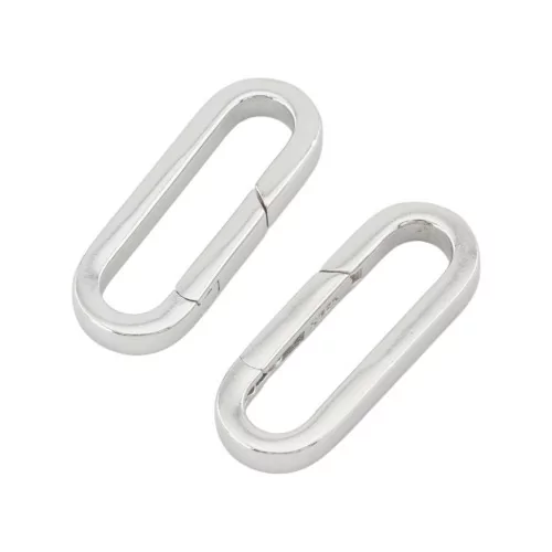 925 Silver Snap Clasp Oval 8x22mm 2pcs Rhodium Plated