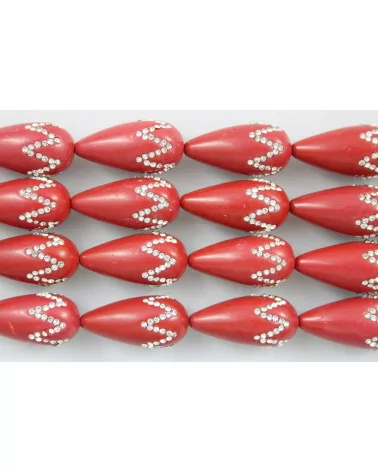 Goccia 2 Fori Con Strass 16x30mm Pasta Di Corallo Rosso 13pz-PASTA CON STRASS | Worldofjewel.com