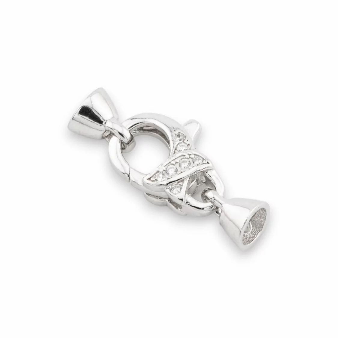 Chiusura Di Argento 925 Moschettone Con Zirconi 9x21mm Coppette Da 5mm 2pz Rodiato-CHIUSURE DI ARGENTO | Worldofjewel.com