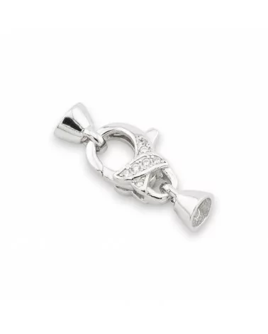 Chiusura Di Argento 925 Moschettone Con Zirconi 9x21mm Coppette Da 5mm 2pz Rodiato-CHIUSURE DI ARGENTO | Worldofjewel.com