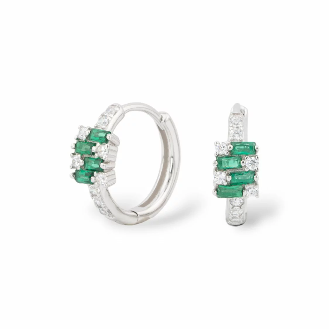 Orecchini Perno Chiuso Di Argento 925 Con Zirconi Micropave' 5,5x16mm 1 Paio Rodiato Verde Smeraldo-ARGENTO 925 DESIGN ITALY | Worldofjewel.com