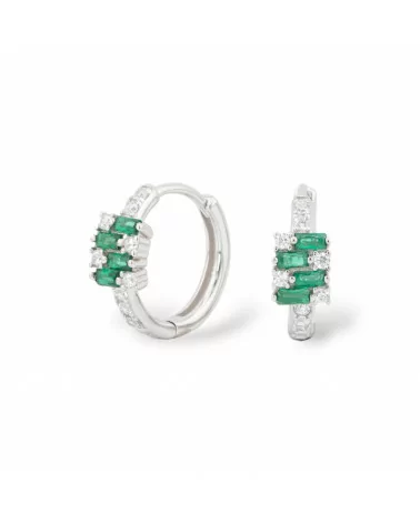 Orecchini Perno Chiuso Di Argento 925 Con Zirconi Micropave' 5,5x16mm 1 Paio Rodiato Verde Smeraldo-ARGENTO 925 DESIGN ITALY | Worldofjewel.com