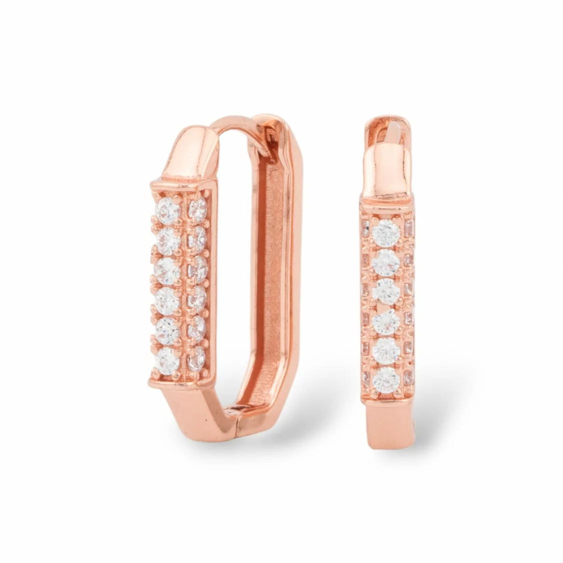 Orecchini Perno Di Argento 925 Con Zirconi 13x19mm 2 Paia Oro Rosa-ARGENTO 925 DESIGN ITALY | Worldofjewel.com