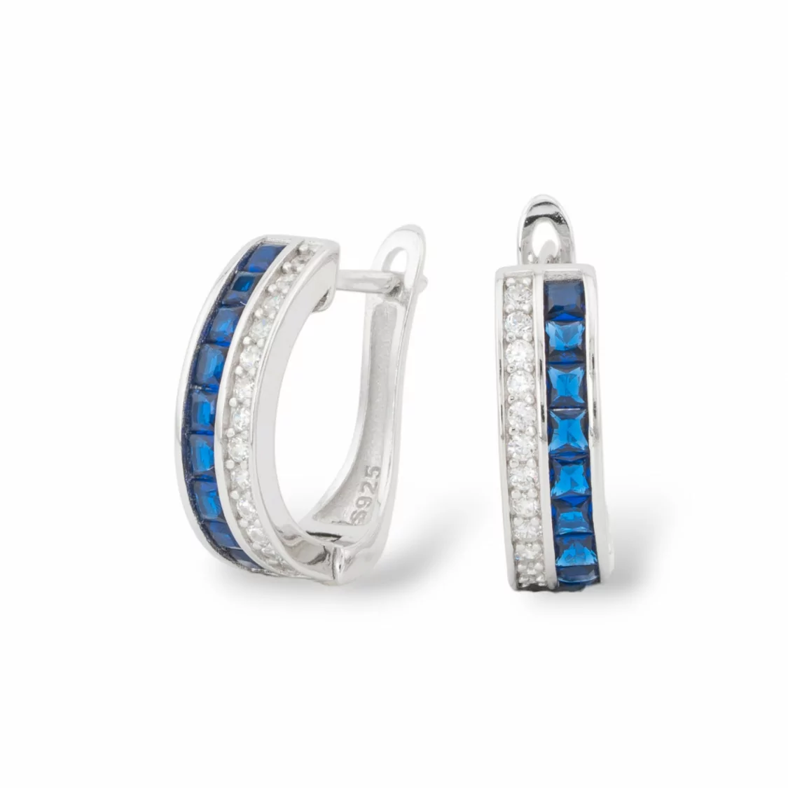 Orecchini Perno Chiuso Di Argento 925 Con Zirconi Micropave' 5x15,5mm 1 Paio Rodiato Blu Zaffiro-ARGENTO 925 DESIGN ITALY | Worldofjewel.com