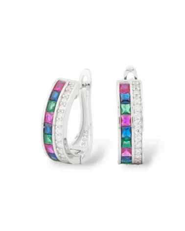 Orecchini Perno Chiuso Di Argento 925 Con Zirconi Micropave' 5x15,5mm 1 Paio Rodiato Multicolor-ARGENTO 925 DESIGN ITALY | Worldofjewel.com