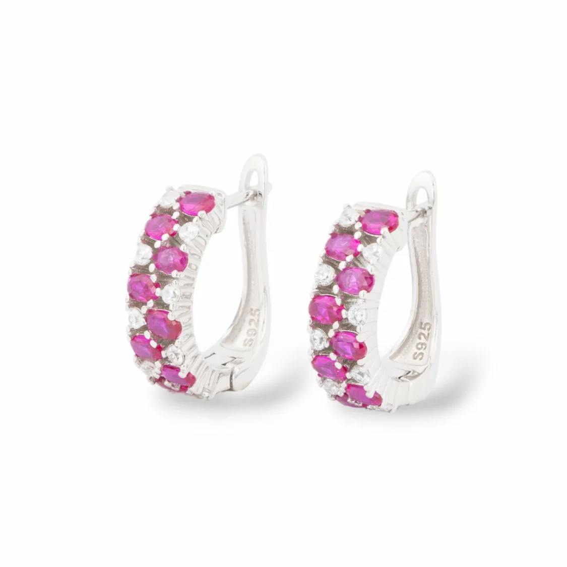 Orecchini Perno Chiuso Di Argento 925 Con Zirconi Micropave' 5x15,5mm 1 Paio Rodiato Rosso Ruby-ARGENTO 925 DESIGN ITALY | Worldofjewel.com