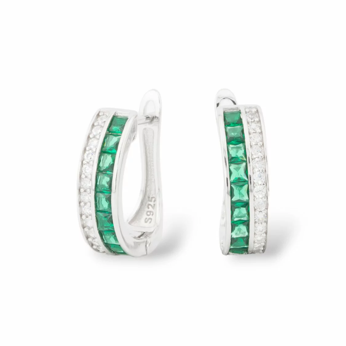 Orecchini Perno Chiuso Di Argento 925 Con Zirconi Micropave' 5x15,5mm 1 Paio Rodiato Verde Smeraldo-ARGENTO 925 DESIGN ITALY | Worldofjewel.com