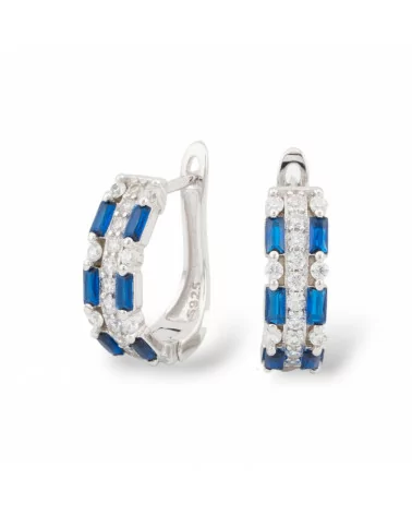 Orecchini Perno Chiuso Di Argento 925 Con Zirconi Micropave' 5x16mm 1 Paio Rodiato Blu Zaffiro-ARGENTO 925 DESIGN ITALY | Worldofjewel.com