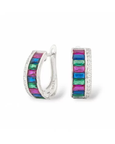 Orecchini Perno Chiuso Di Argento 925 Con Zirconi Micropave' 6,5x15,5mm 1 Paio Rodiato Multicolor-ARGENTO 925 DESIGN ITALY | Worldofjewel.com