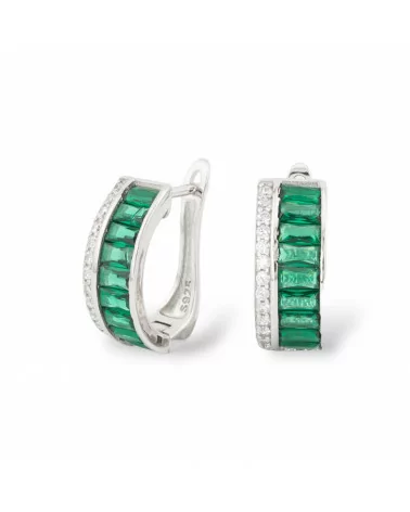 Orecchini Perno Chiuso Di Argento 925 Con Zirconi Micropave' 6,5x15,5mm 1 Paio Rodiato Verde Smeraldo-ARGENTO 925 DESIGN ITALY | Worldofjewel.com