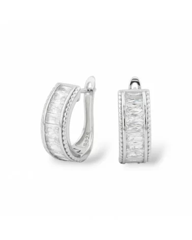 Orecchini Perno Chiuso Di Argento 925 Con Zirconi Micropave' 6,5x16mm 1 Paio Rodiato Bianco-ARGENTO 925 DESIGN ITALY | Worldofjewel.com