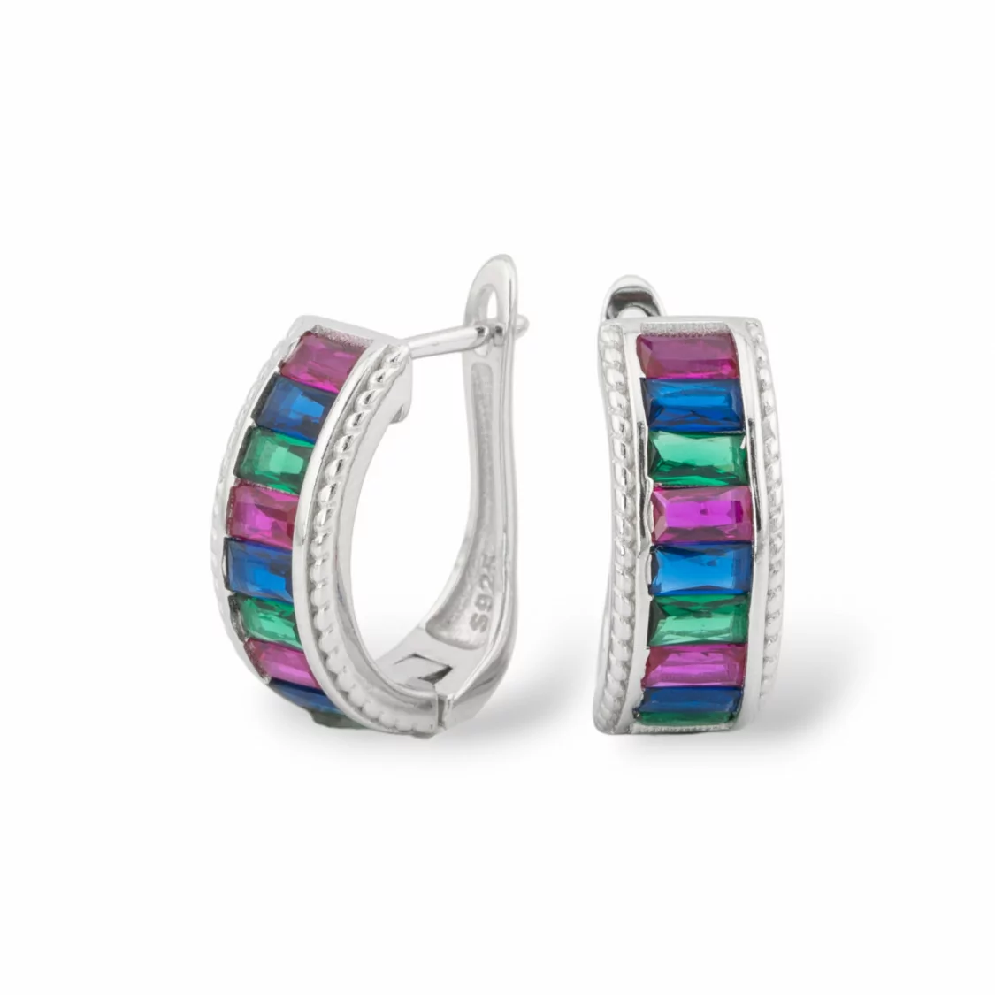 Orecchini Perno Chiuso Di Argento 925 Con Zirconi Micropave' 6,5x16mm 1 Paio Rodiato Multicolor-ARGENTO 925 DESIGN ITALY | Worldofjewel.com