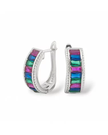 Orecchini Perno Chiuso Di Argento 925 Con Zirconi Micropave' 6,5x16mm 1 Paio Rodiato Multicolor-ARGENTO 925 DESIGN ITALY | Worldofjewel.com