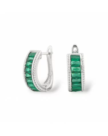 Orecchini Perno Chiuso Di Argento 925 Con Zirconi Micropave' 6,5x16mm 1 Paio Rodiato Verde Smeraldo-ARGENTO 925 DESIGN ITALY | Worldofjewel.com