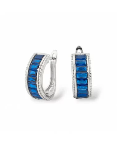 Orecchini Perno Chiuso Di Argento 925 Con Zirconi Micropave' 6,5x16mm 1 Paio RodiatoBlu Zaffiro-ARGENTO 925 DESIGN ITALY | Worldofjewel.com