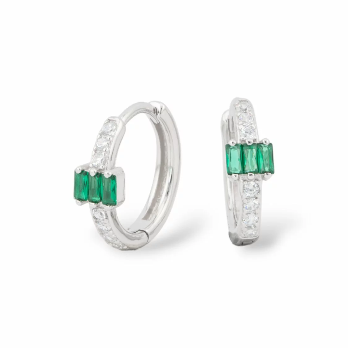 Orecchini Perno Chiuso Di Argento 925 Con Zirconi Micropave' 6x16mm 1 Paio Rodiato Verde Smeraldo-ARGENTO 925 DESIGN ITALY | Worldofjewel.com