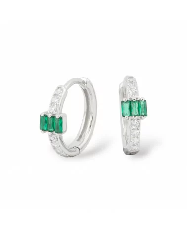 Orecchini Perno Chiuso Di Argento 925 Con Zirconi Micropave' 6x16mm 1 Paio Rodiato Verde Smeraldo-ARGENTO 925 DESIGN ITALY | Worldofjewel.com