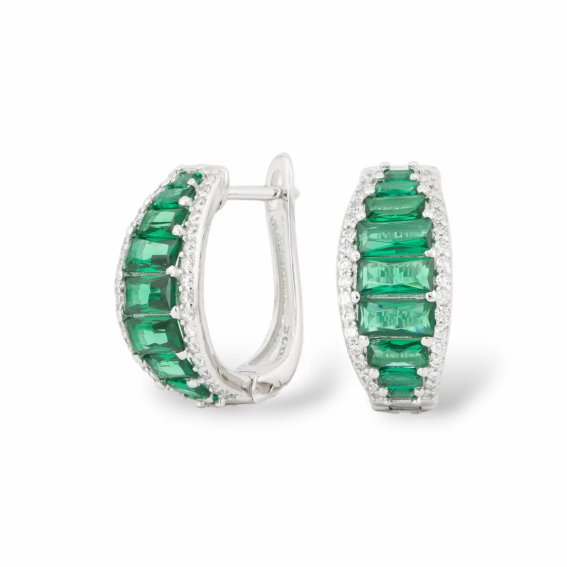 Orecchini Perno Chiuso Di Argento 925 Con Zirconi Micropave' 8x16,5mm 1 Paio Rodiato Verde Smeraldo-ARGENTO 925 DESIGN ITALY | Worldofjewel.com