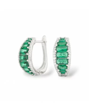 Orecchini Perno Chiuso Di Argento 925 Con Zirconi Micropave' 8x16,5mm 1 Paio Rodiato Verde Smeraldo-ARGENTO 925 DESIGN ITALY | Worldofjewel.com