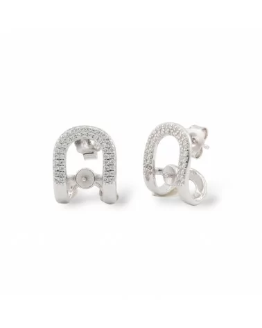 Base Per Orecchini A Perno Di Argento 925 Fantasia Con Zirconi 12,5x16mm Con Coppetta Per Perle 1 Coppia Rodiato-BASI DI ARGENTO 925 | Worldofjewel.com