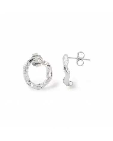 Base Per Orecchini A Perno Di Argento 925 Fantasia Con Zirconi 14x15,5mm 2 Coppie Rodiato-BASI DI ARGENTO 925 | Worldofjewel.com