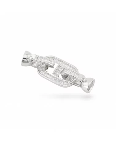 Chiusura A Scatto Di Argento 925 Con Zirconi 10x30mm Con Coppette Da 6mm 1pz Rodiato-CHIUSURE DI ARGENTO | Worldofjewel.com