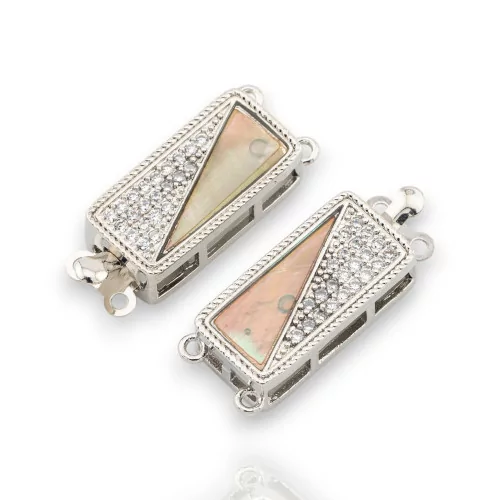 10x24mm 2 Rows Cubic Zirconia Box Clasp Bronze 5pcs Rhodium Plated Mother of Pearl