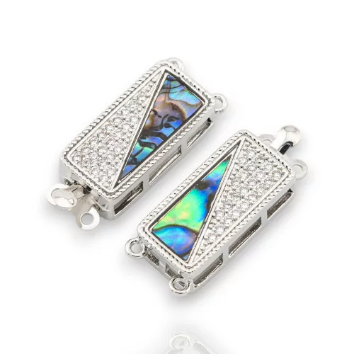 10x24mm 2 Rows 5pcs Rhodium Plated Abalone Mother of Pearl Cubic Zirconia Box Clasp Bronze