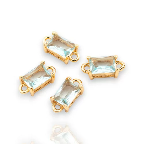 Χάλκινο Εξάρτημα σύνδεσης με CZ Crystals Faceted Rectangle 6x12mm 22pcs With 2 Golden Rings Aqua