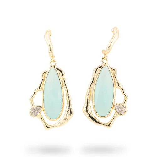 Boucles d'oreilles à levier en bronze avec cabochon en cristal Aqua Golden CZ