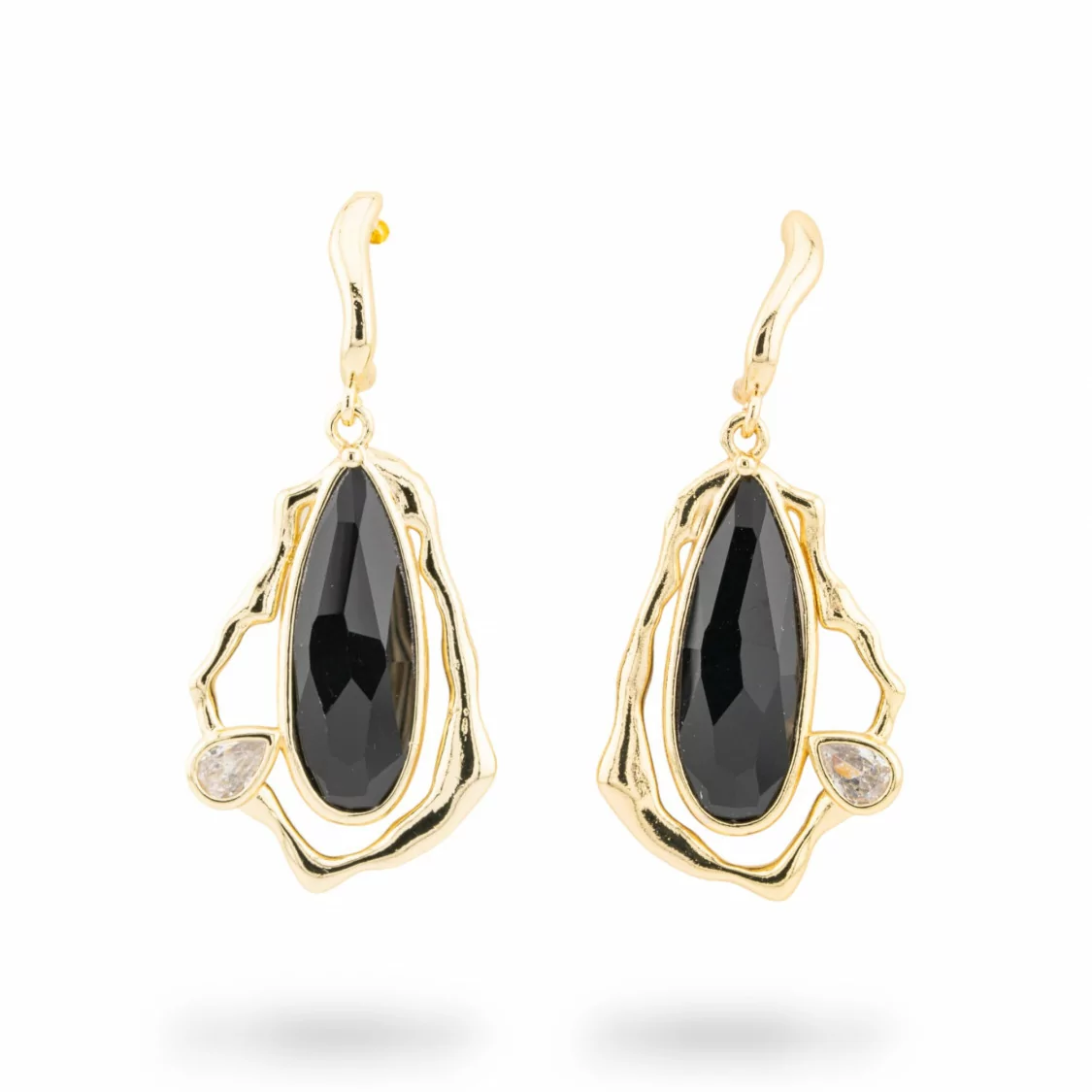 Orecchini A Monachella Di Bronzo Con Cabochon Di Cristalli CZ Dorato Nero-BRONZO CRYSTAL | Worldofjewel.com