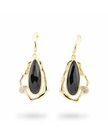 Orecchini A Monachella Di Bronzo Con Cabochon Di Cristalli CZ Dorato Nero-BRONZO CRYSTAL | Worldofjewel.com