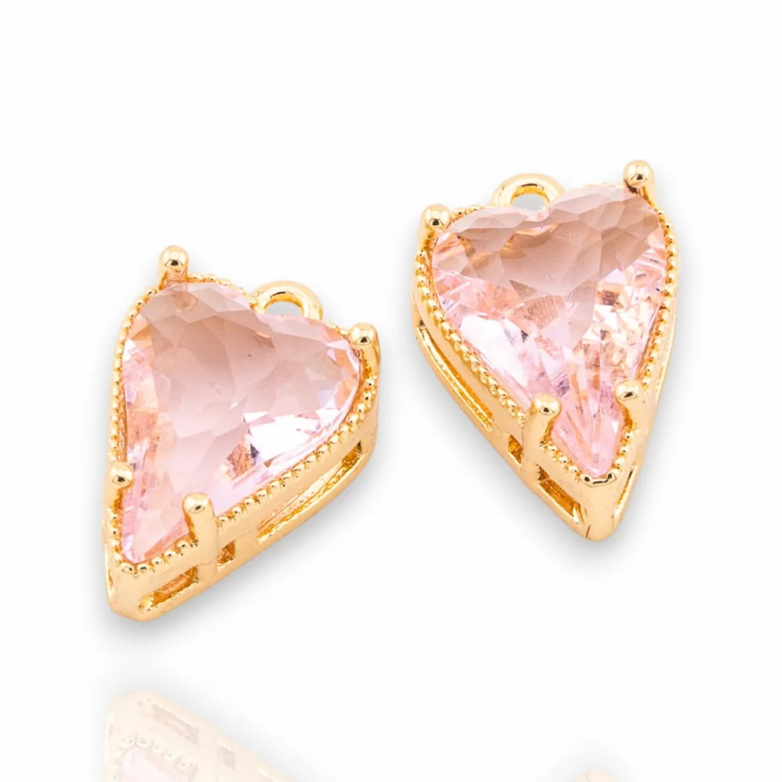 Componente Pendente Di Bronzo Con Cristalli CZ Cuore Sfaccettato 9x13mm 18pz Con 1 Anellino Dorato Rosa- RETTANGOLO | Worldofjewel.com