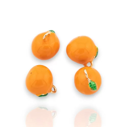 Composant pendentif fruit en bronze émaillé 14pcs avec 1 anneau doré orange