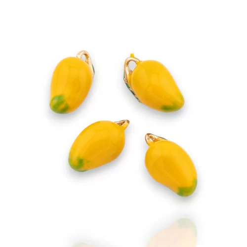 Fruit Enamelled Bronze Pendant Component 14pcs With 1 Golden Mango Ring